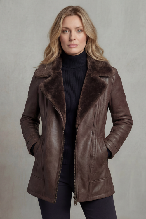 Vanessa Faux Leather Shearling Collar Zip Jacket