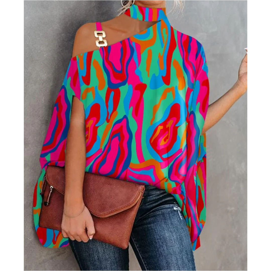Vanja One Shoulder Print Tunic Top - Magenta Swirl