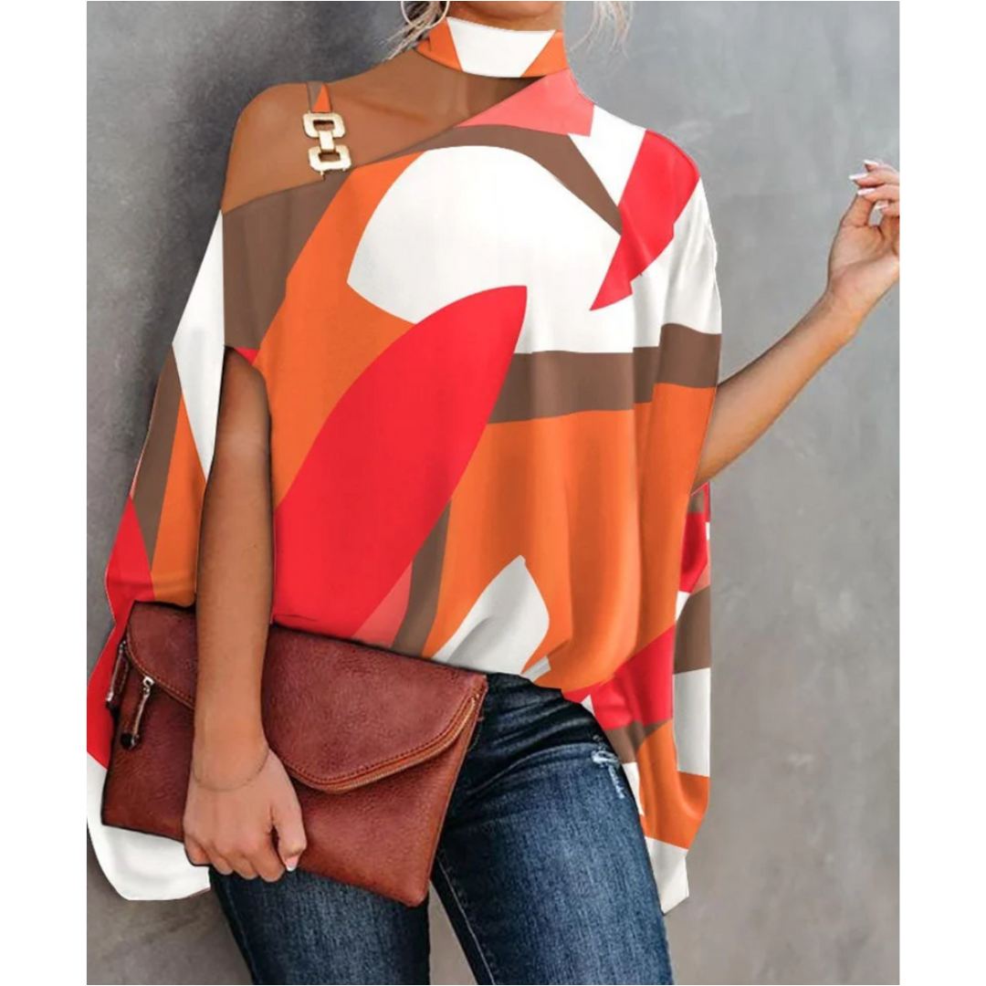 Vanja One Shoulder Print Tunic Top - Orange Abstract