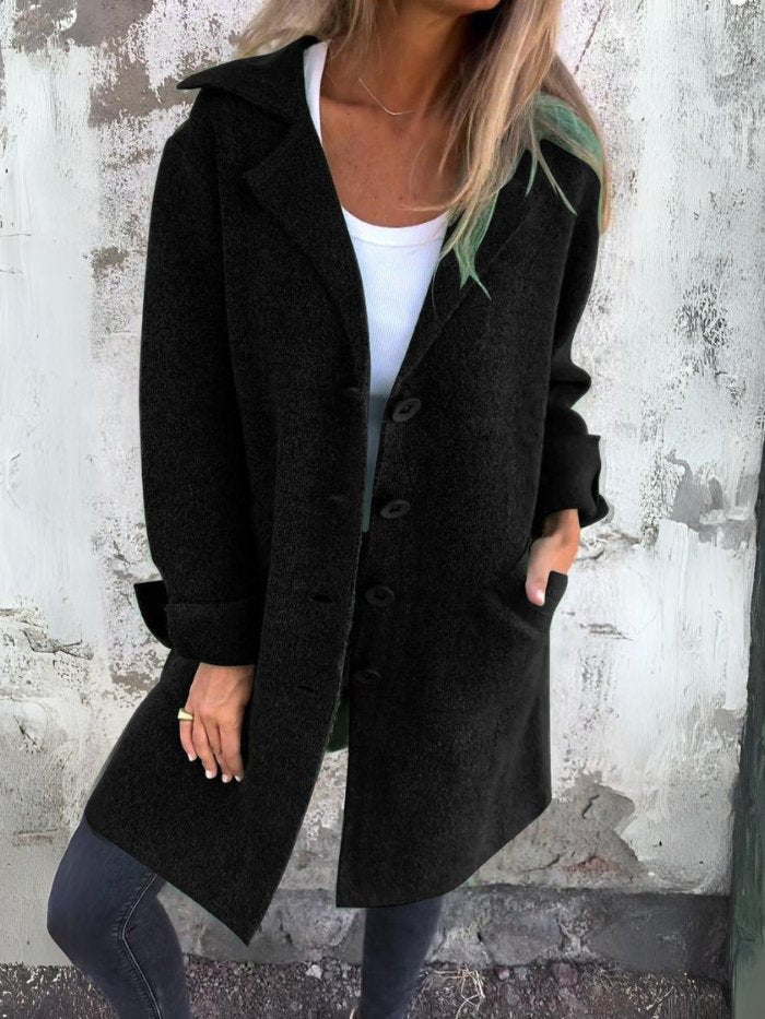 Vanora Notch Lapel Longline Coat - Black