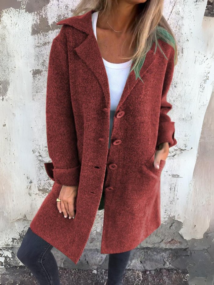 Vanora Notch Lapel Longline Coat - Brick Red