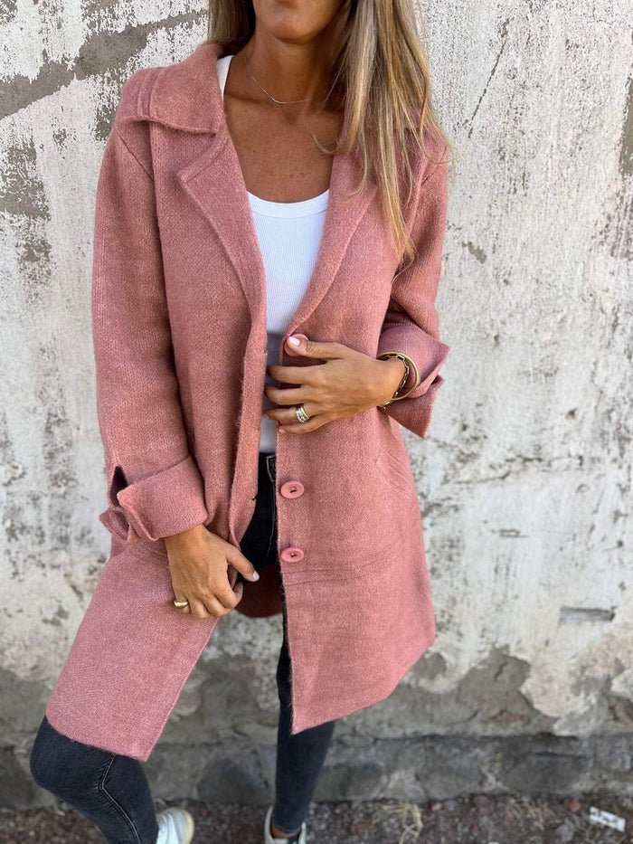 Vanora Notch Lapel Longline Coat - Dusty Pink