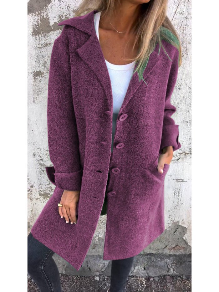 Vanora Notch Lapel Longline Coat - Plum