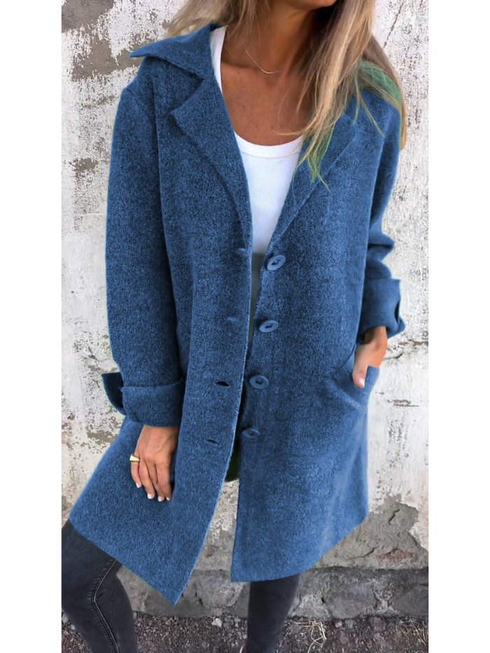 Vanora Notch Lapel Longline Coat - Steel Blue