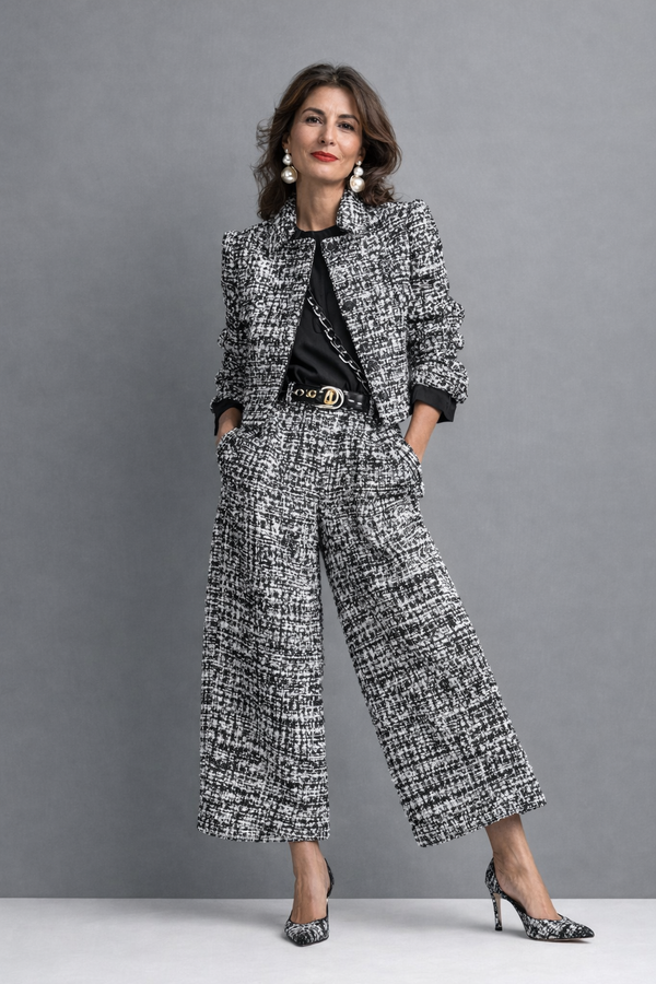 Varinia Cropped Jacket Wide Leg Pants Set