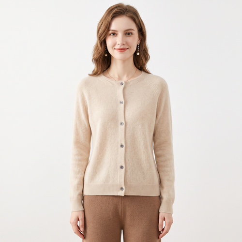 Wendeline Wool Knit Button-Up Cardigan - Beige