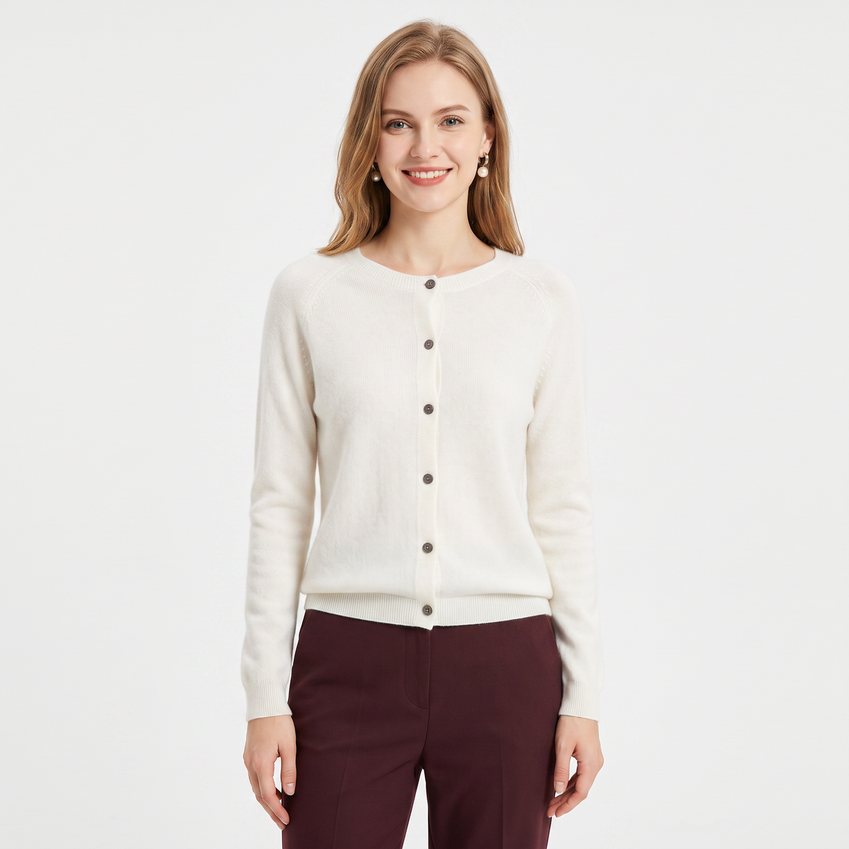 Wendeline Wool Knit Button-Up Cardigan - Ivory