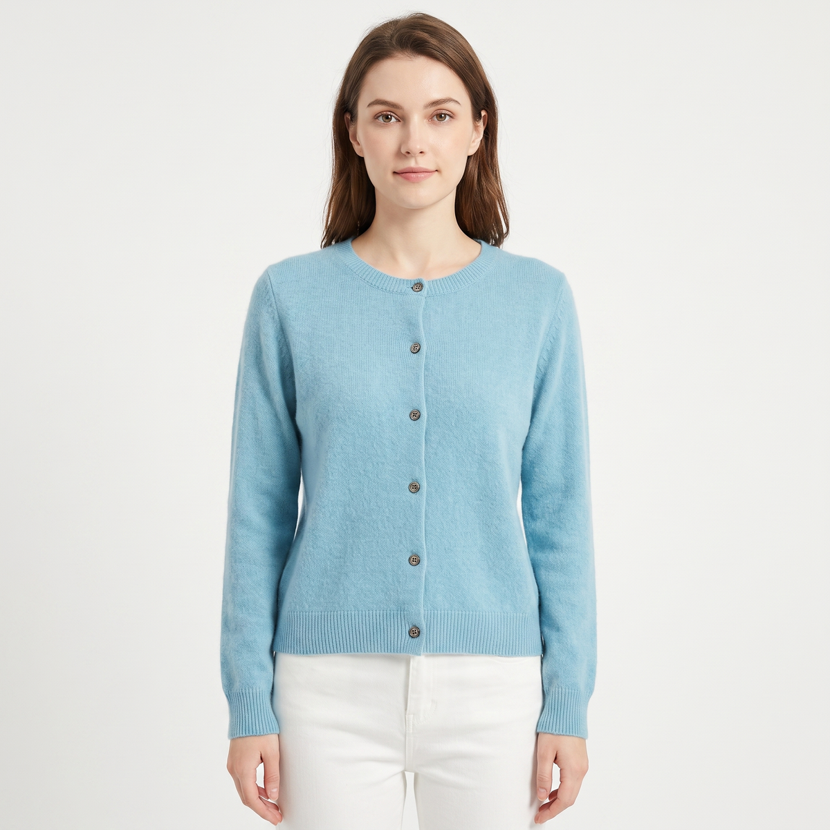 Wendeline Wool Knit Button-Up Cardigan - Light Blue