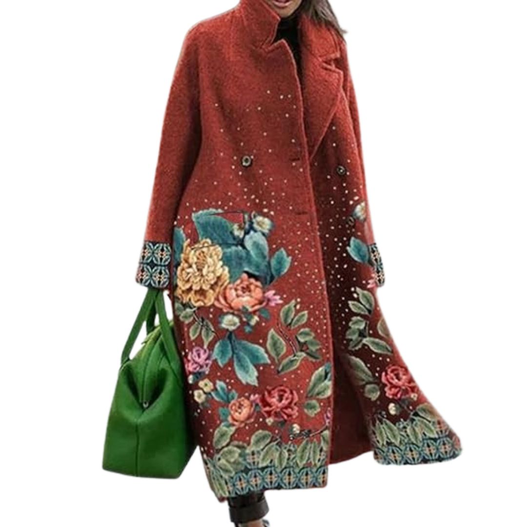 Wilda Printed Longline Lapel Coat - Rust Floral