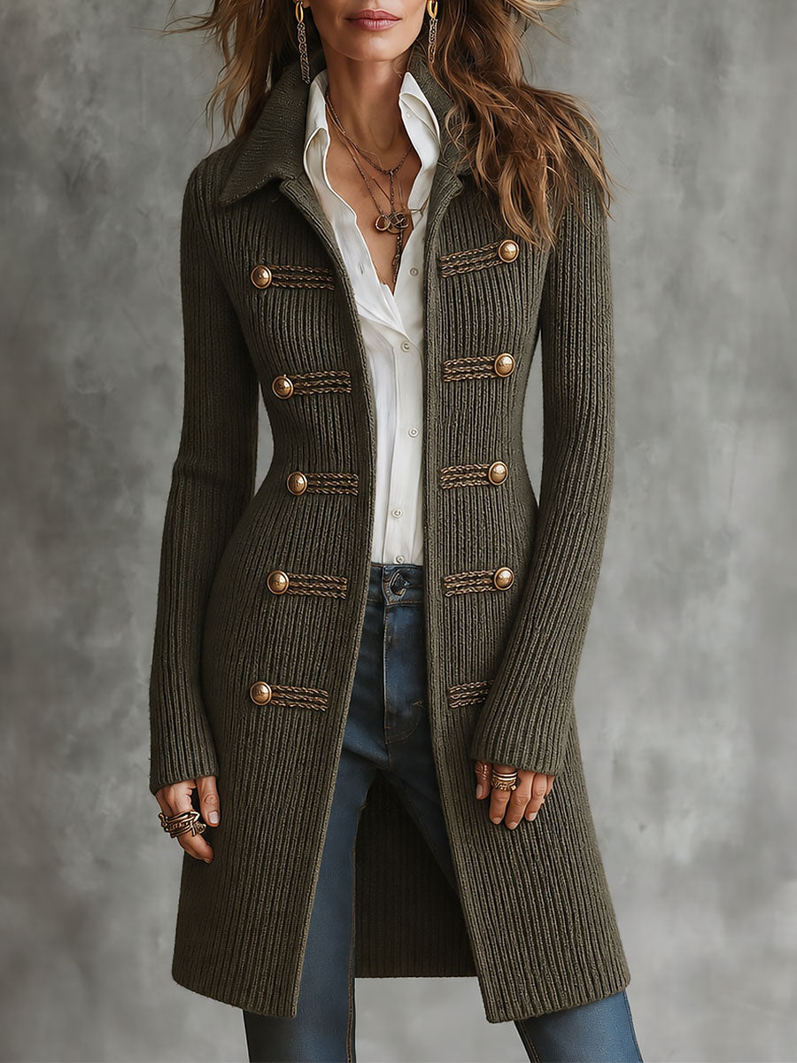 Wilma Military Longline Knit Cardigan - Army Green