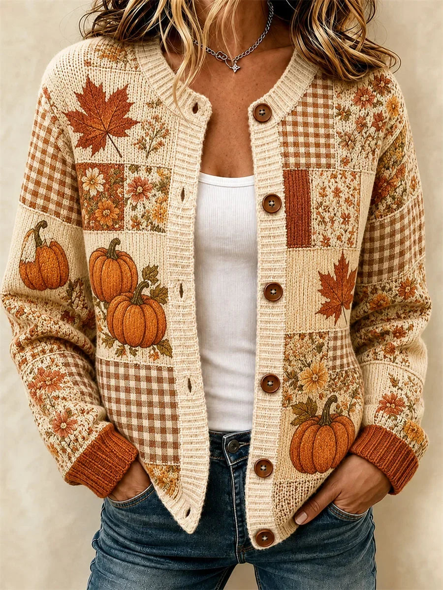 Wilona Autumn Patchwork Cardigan - Beige Patchwork
