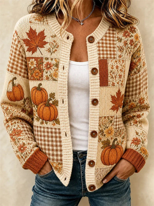 Wilona Autumn Patchwork Cardigan - Beige Patchwork