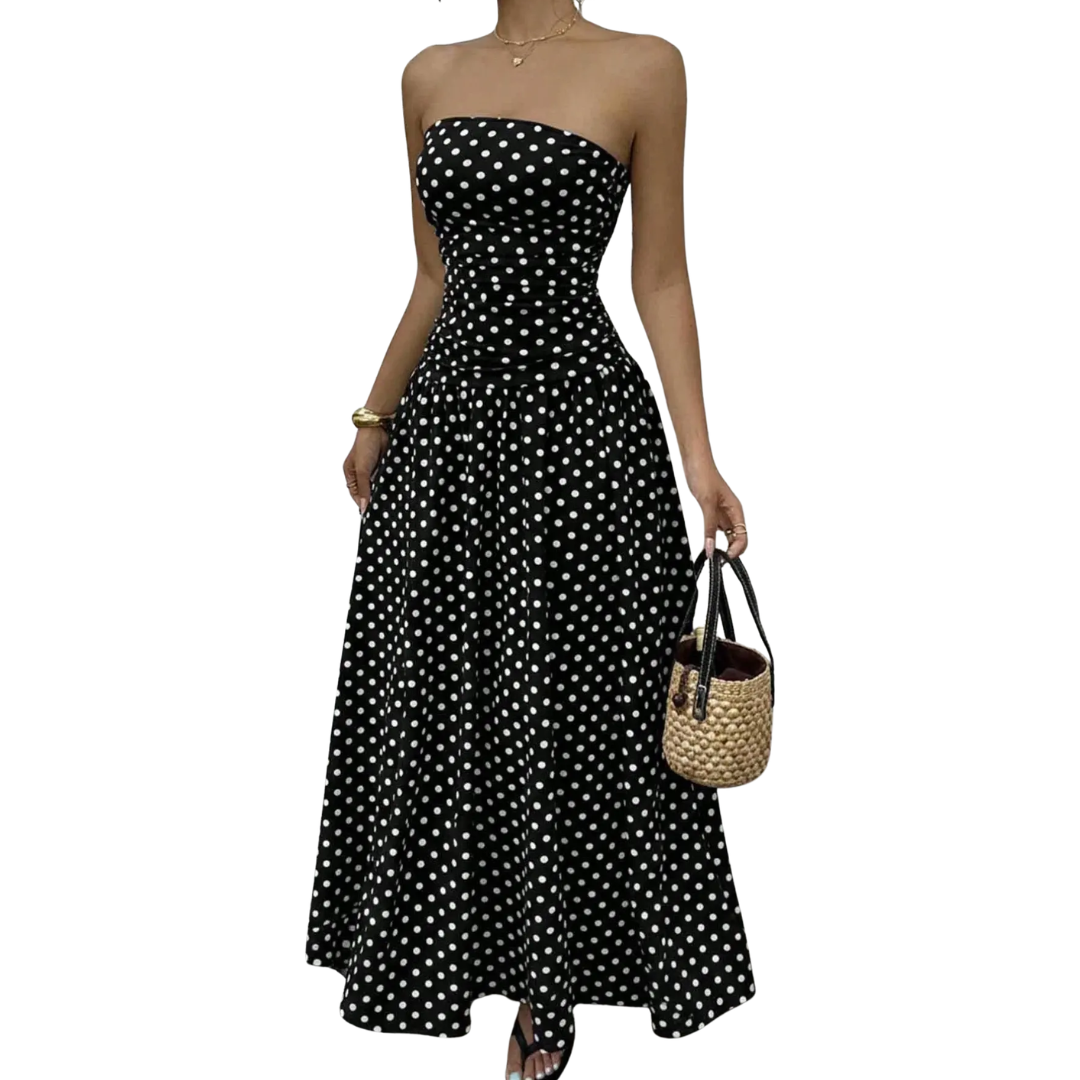 Winnora Polka Dot Strapless Maxi Dress - Black Polka Dot