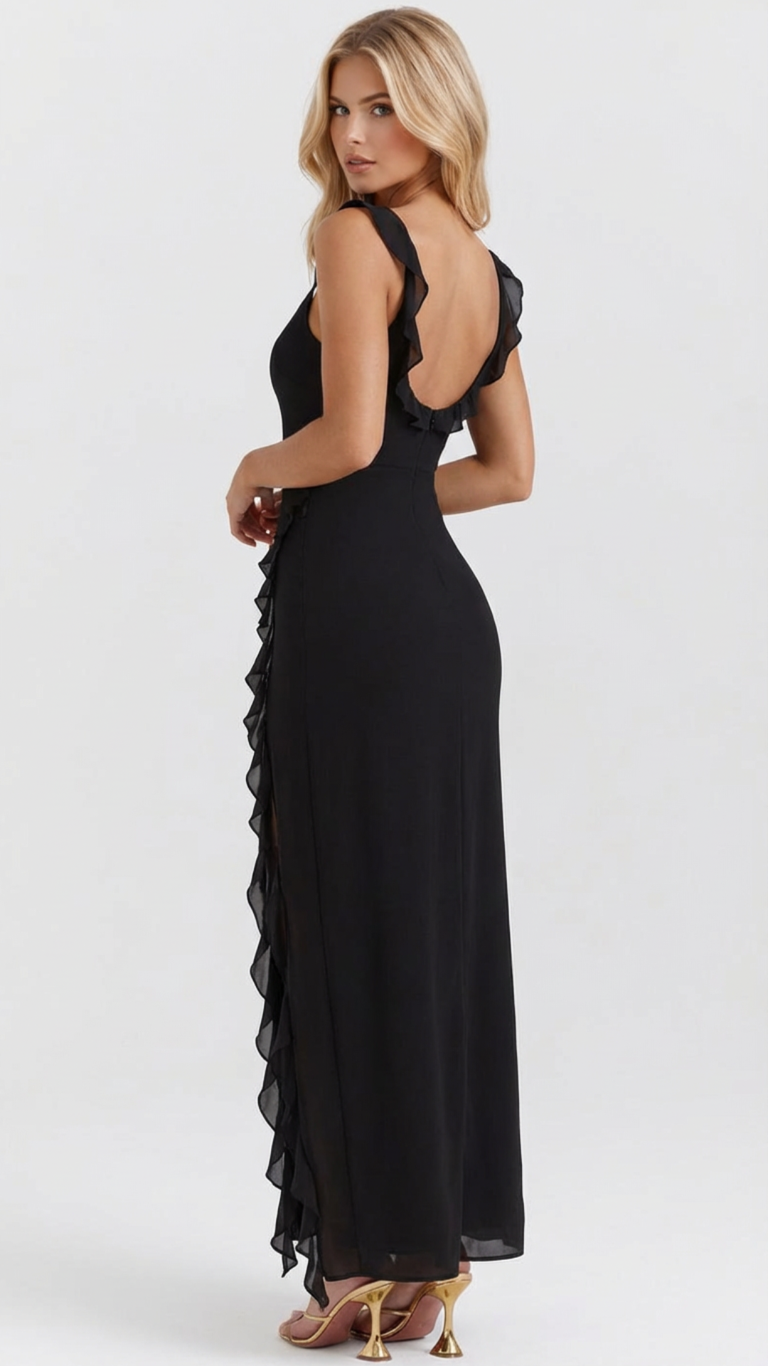 Winsley Square Neck Ruffle Maxi Dress - Black