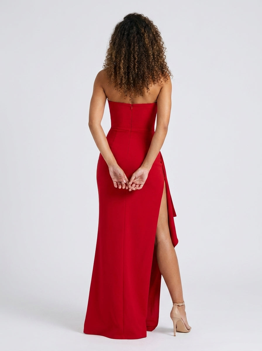 Yalena Ruched Crepe Maxi Dress - Red