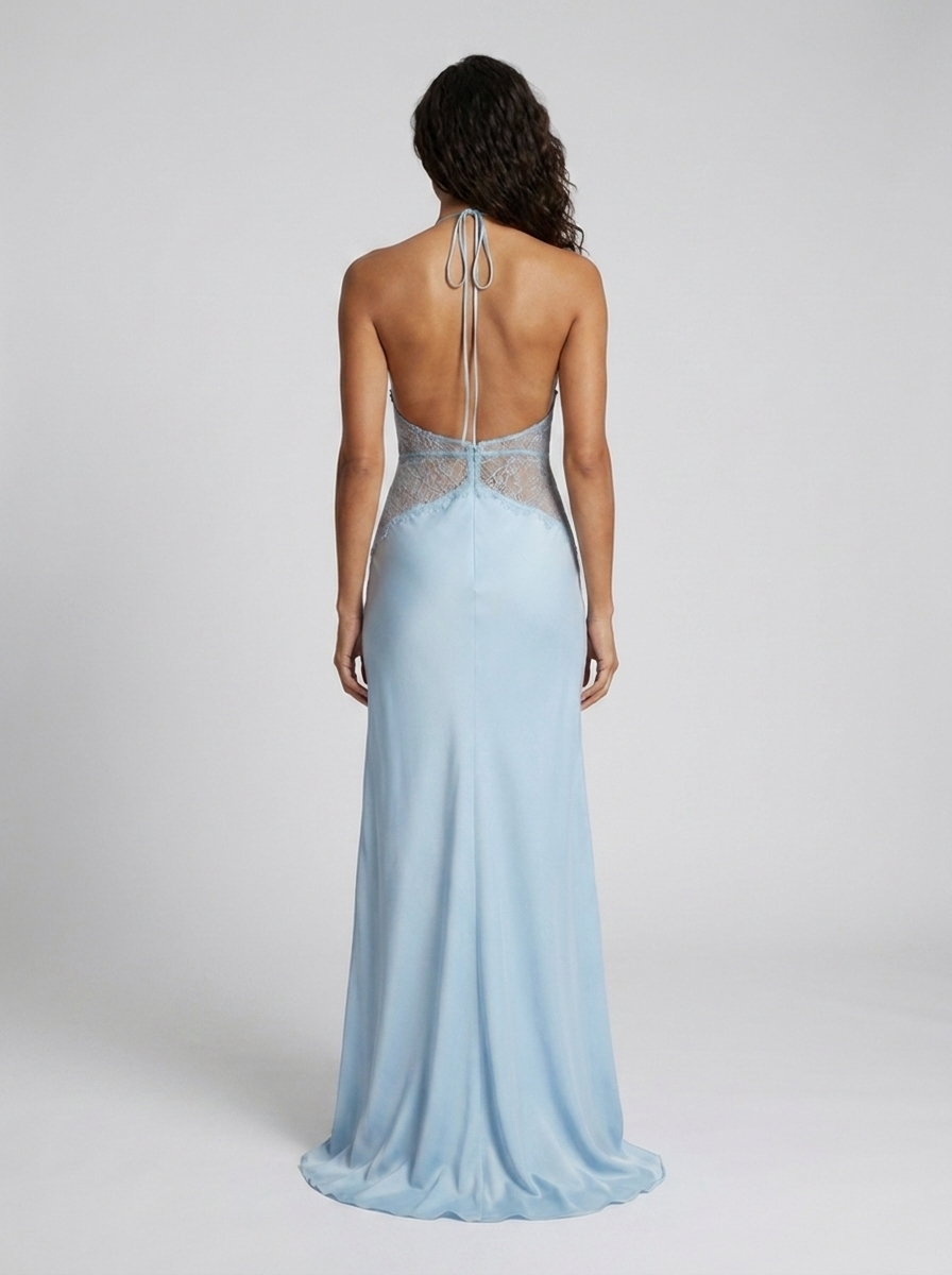 Yana Halter Lace Waist Maxi Dress - Baby Blue