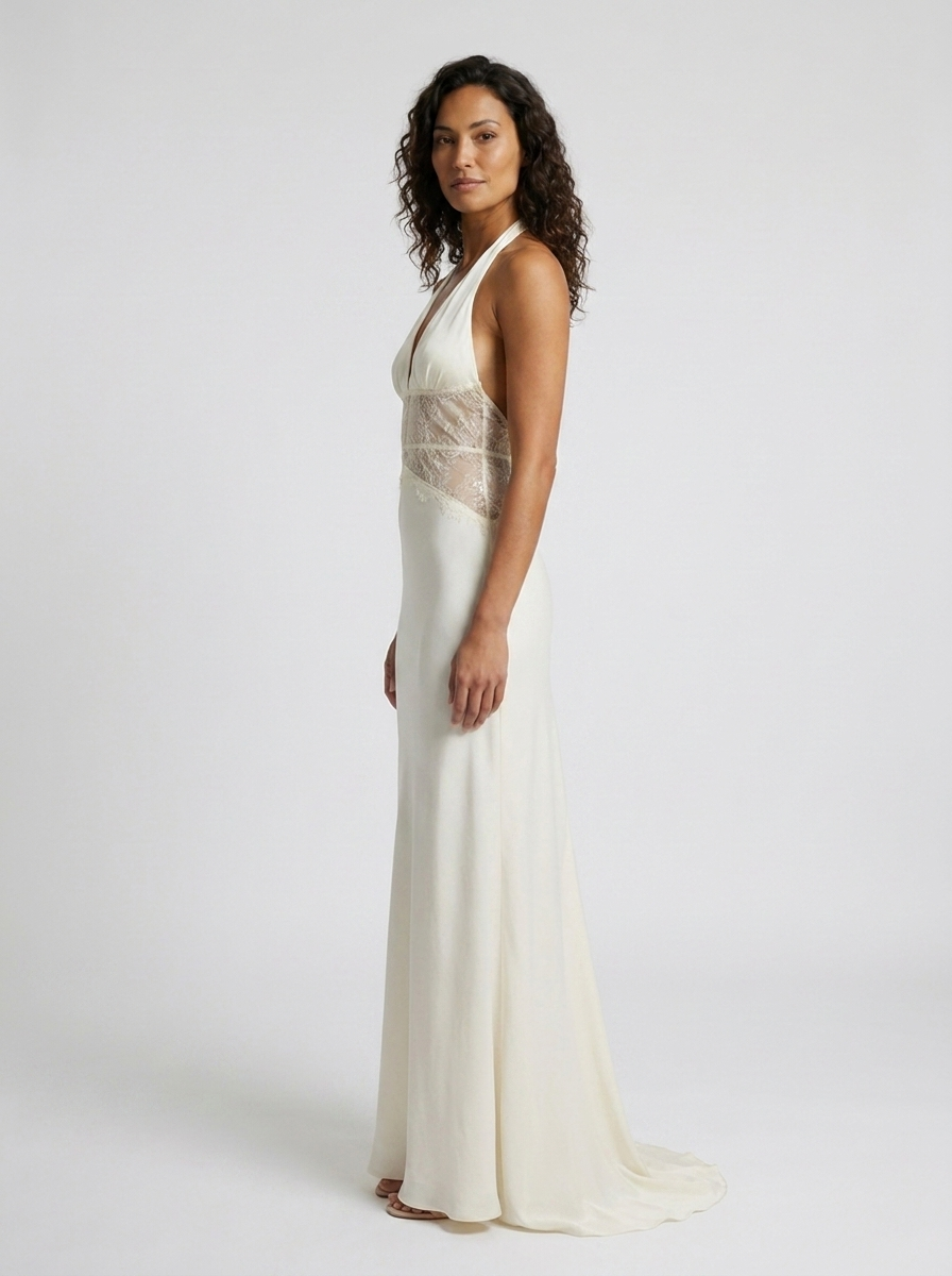 Yana Halter Lace Waist Maxi Dress - Ivory