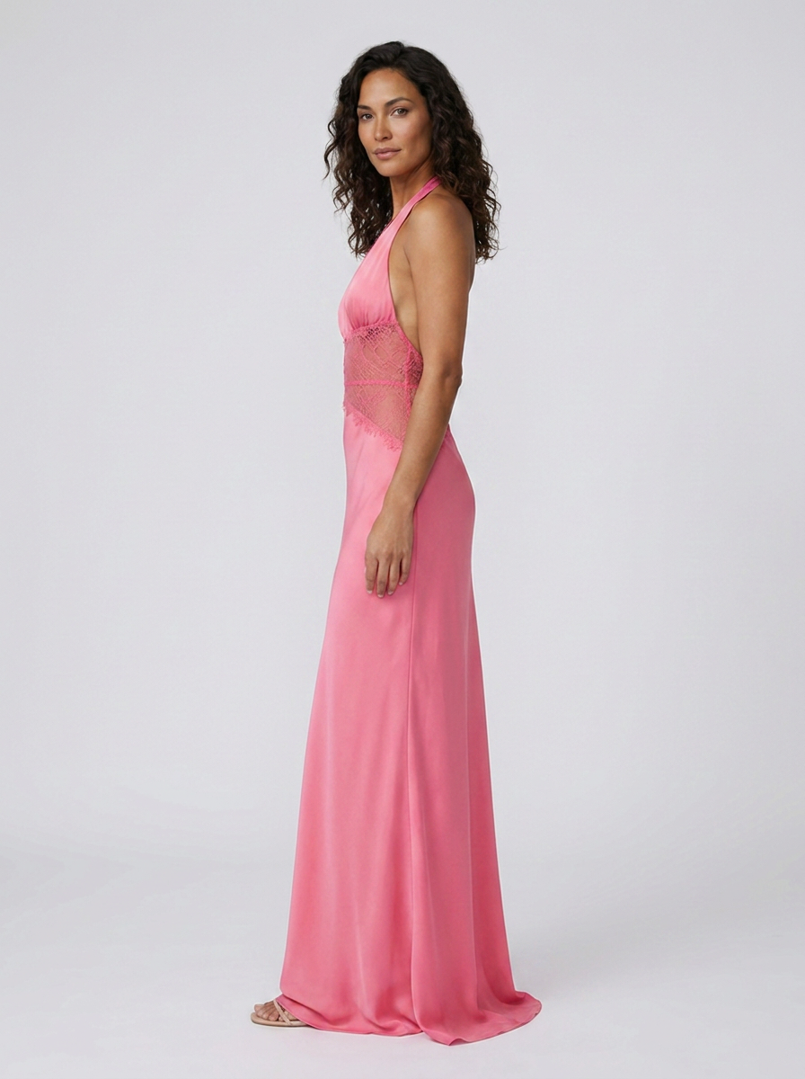 Yana Halter Lace Waist Maxi Dress - Pink