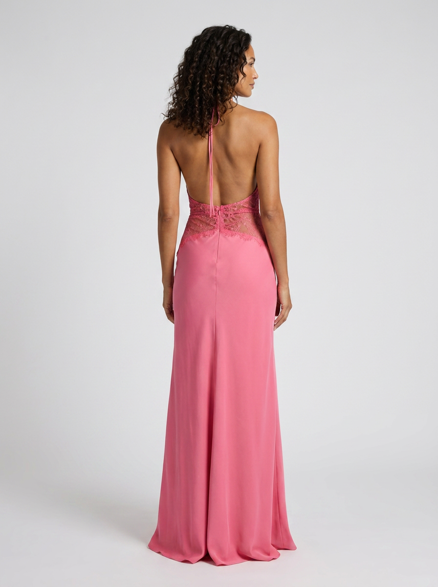 Yana Halter Lace Waist Maxi Dress - Pink