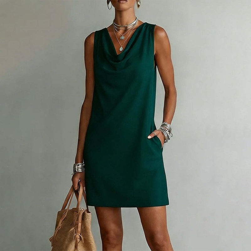 Yesenia Cowl Neck Sleeveless Mini Dress - Emerald Green
