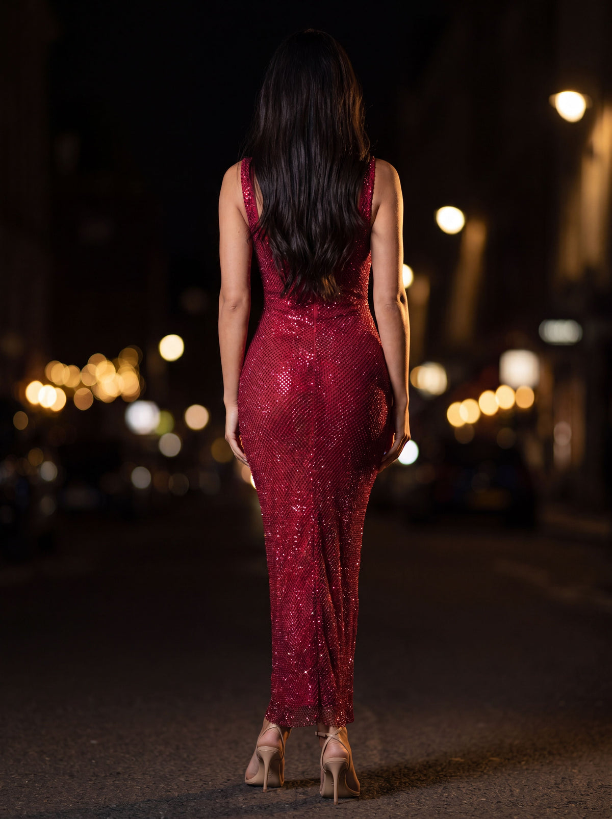 Zamira Rhinestone Square Neck Maxi Dress - Burgundy