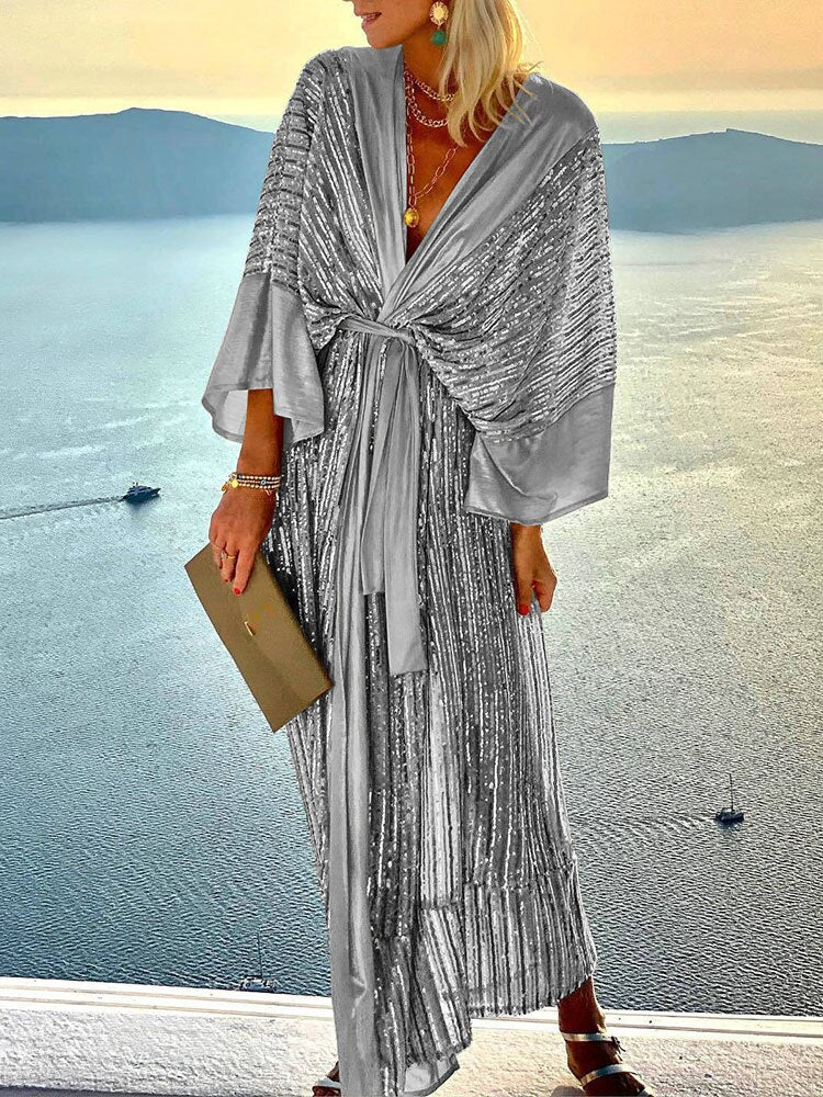 Zephyrine Metallic Pleated Wrap Maxi Dress - Silver