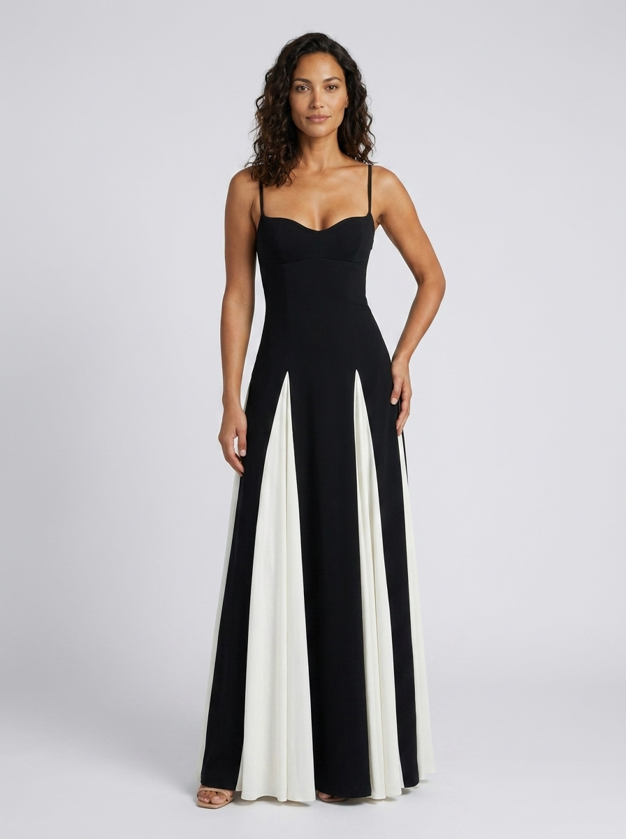 Zia Contrast Panel Sweetheart Maxi Dress - Black and White