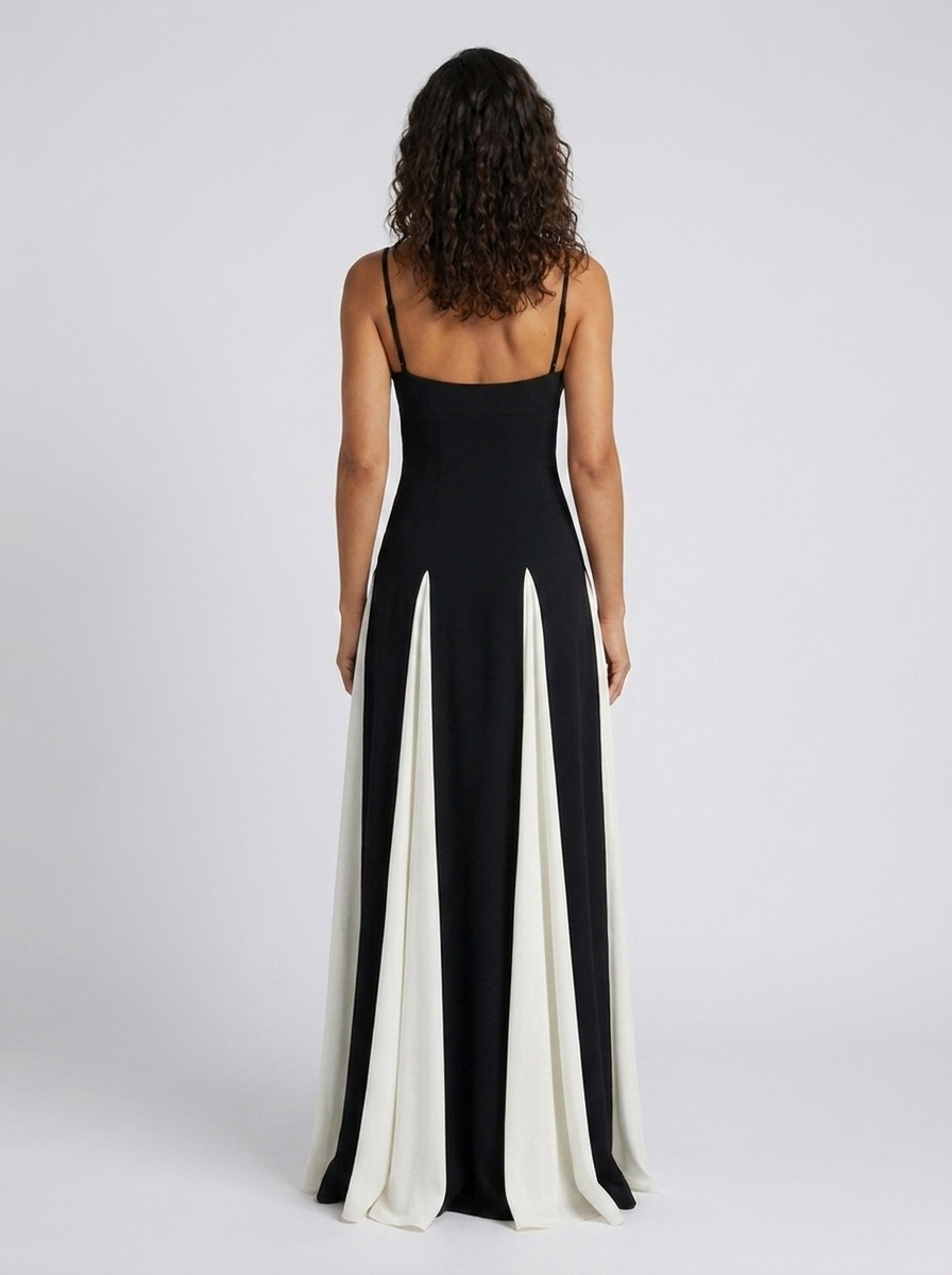 Zia Contrast Panel Sweetheart Maxi Dress - Black and White