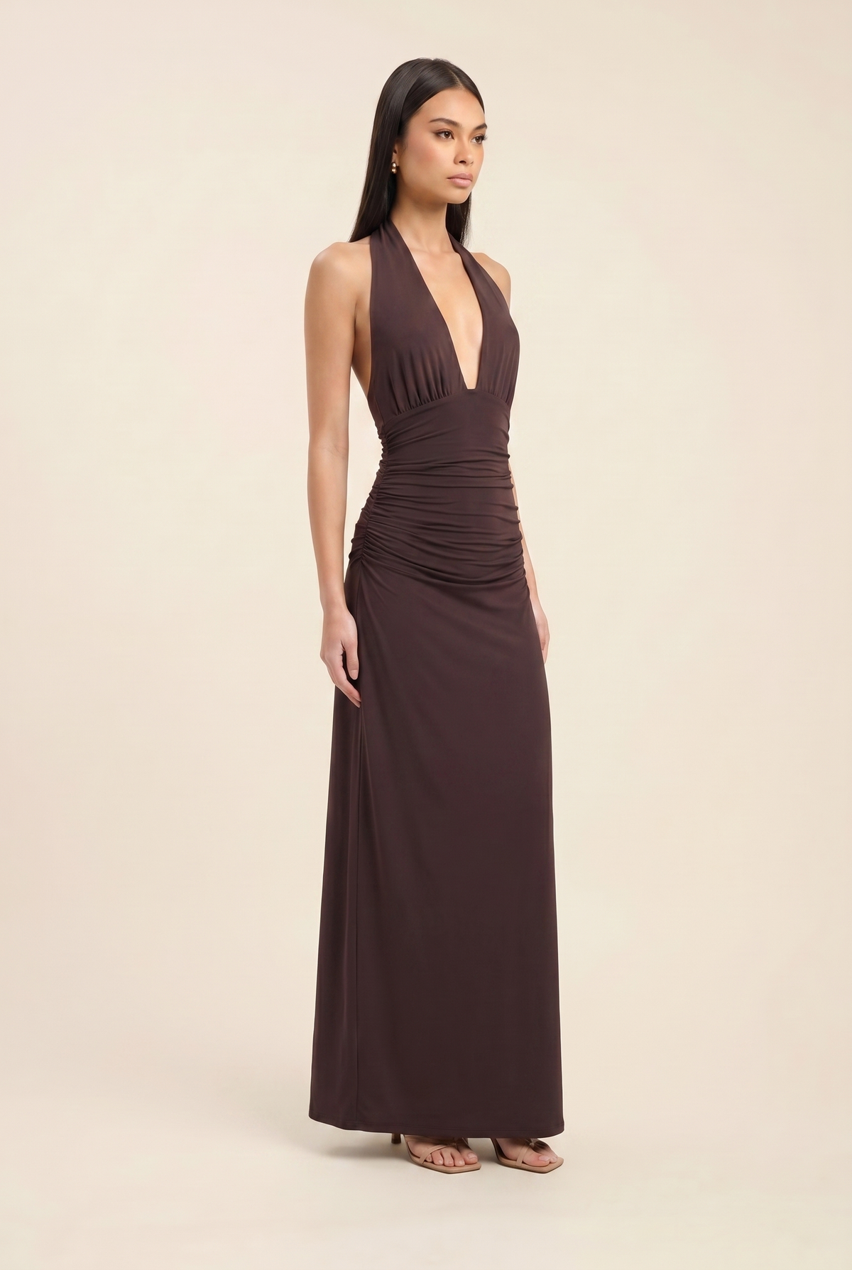 Lais Halter Maxi Dress - Chocolate Brown
