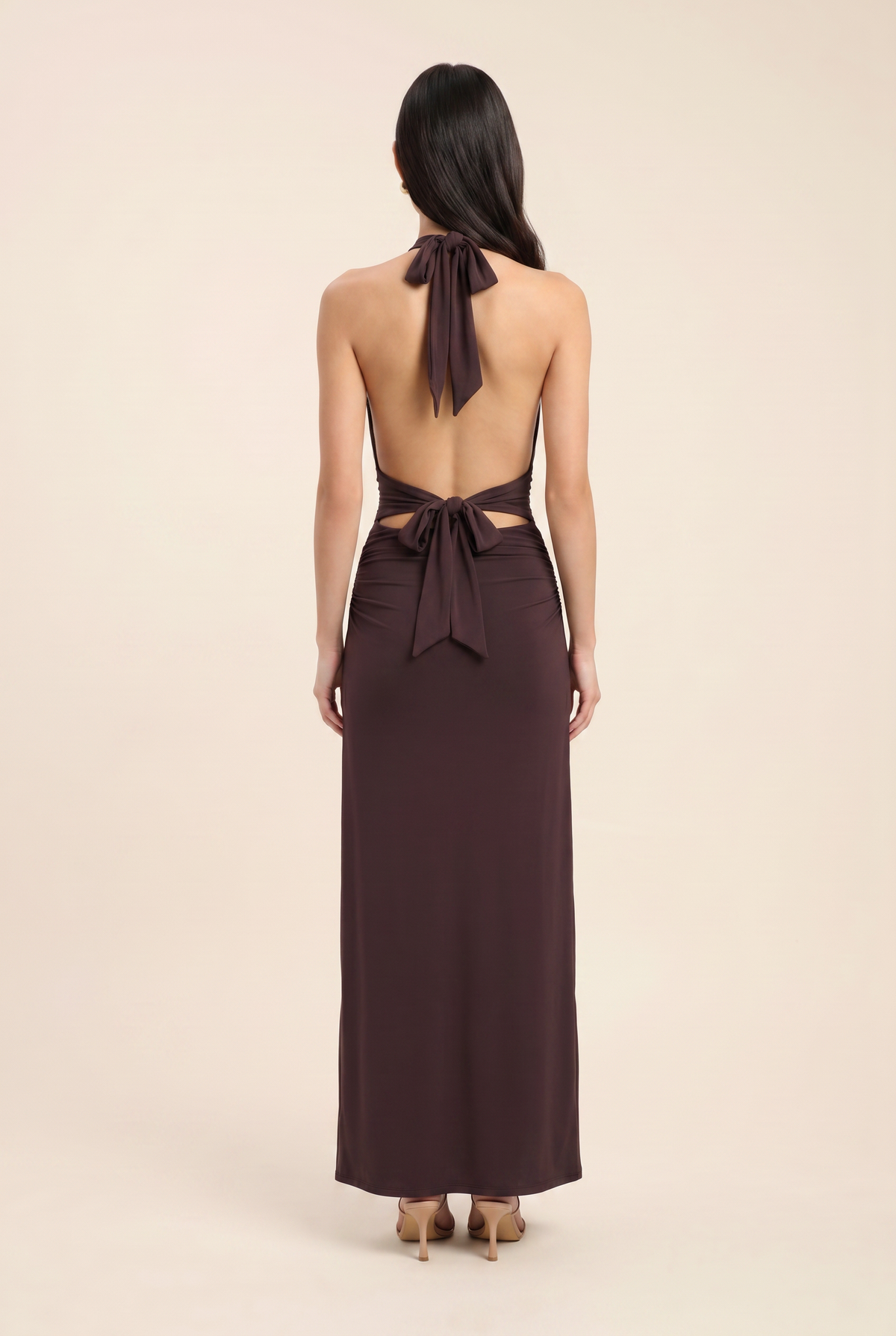 Lais Halter Maxi Dress - Chocolate Brown