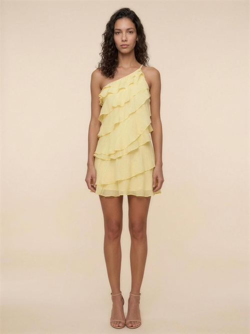 Lorraine Tiered Mini Dress - Lemon