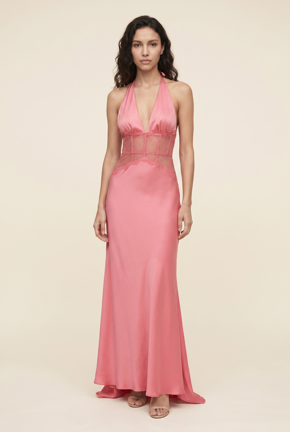 Lumen Lace Maxi Dress - Coral Pink