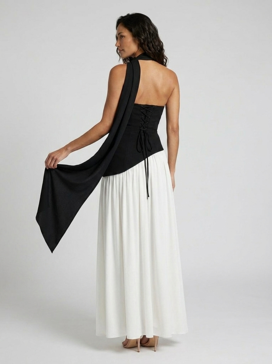Marcelline Maxi Dress - Black and White