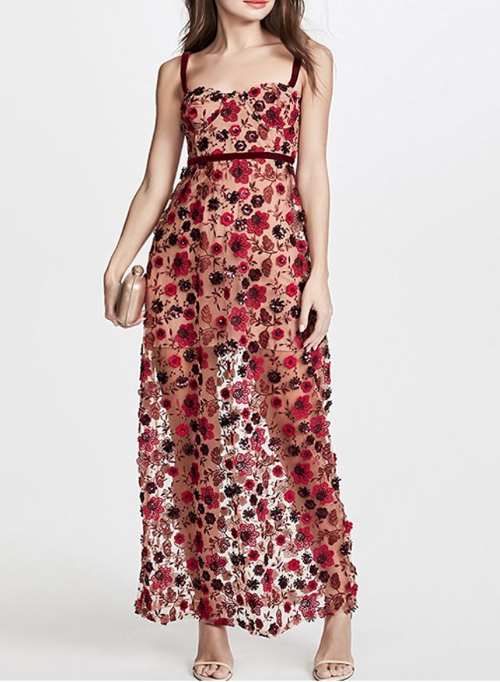Mariella Floral Maxi Dress - Red Floral
