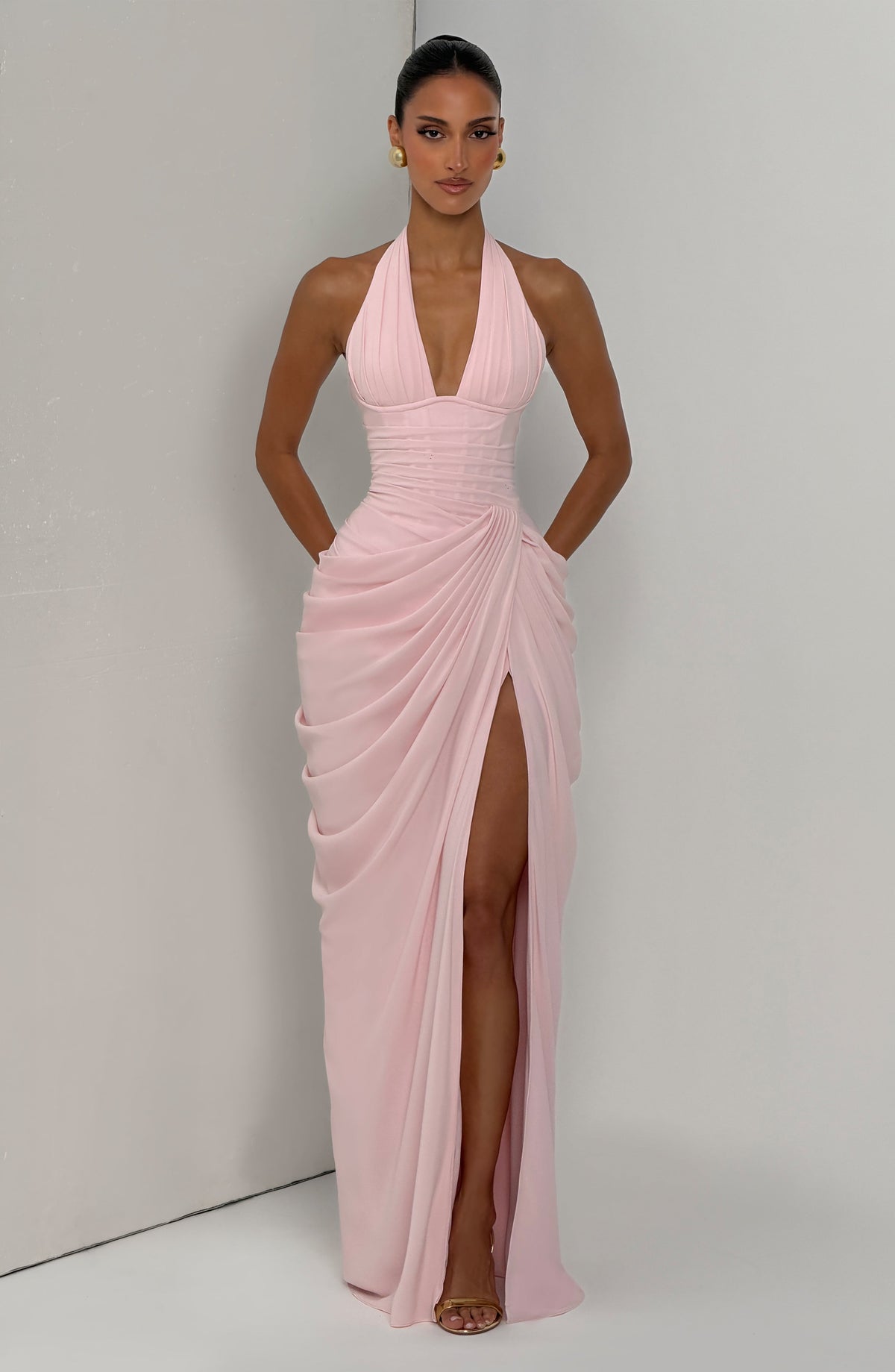 Minette Halter Maxi Dress - Blush Pink