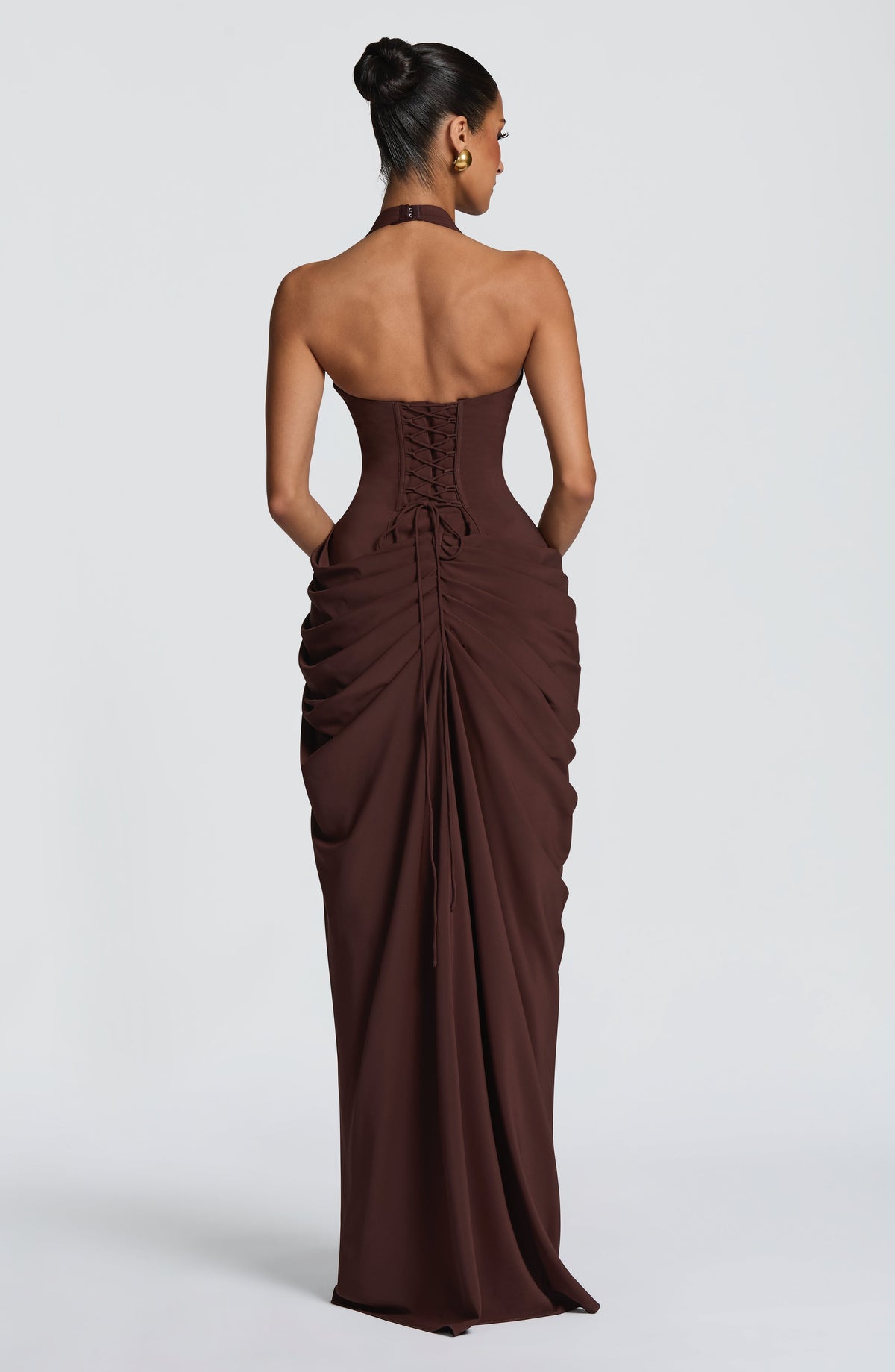 Minette Halter Maxi Dress - Chocolate Brown