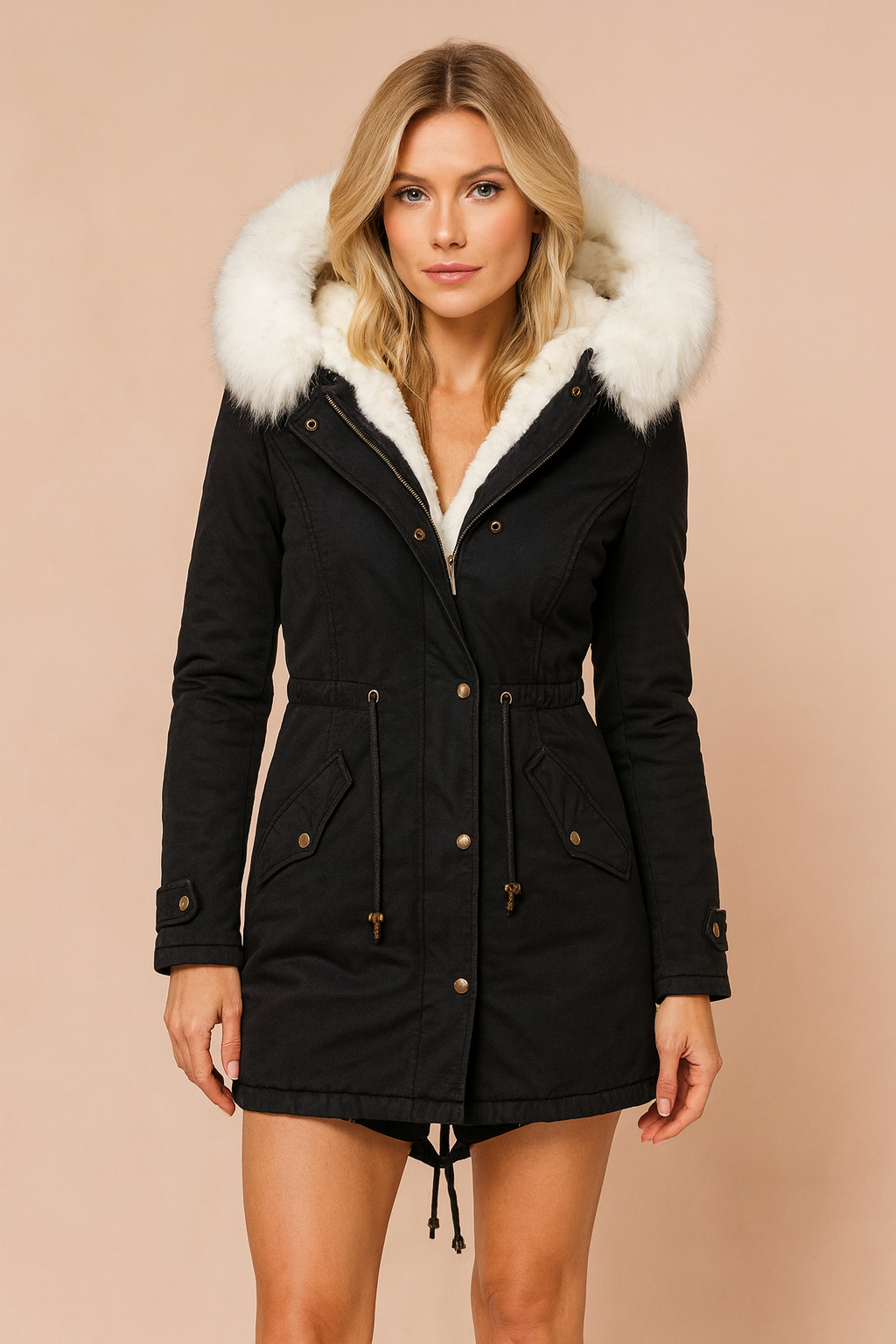 Nordelle Faux Fur Hooded Longline Parka Coat - Black