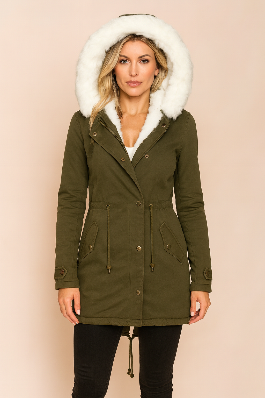 Nordelle Faux Fur Hooded Longline Parka Coat - Green