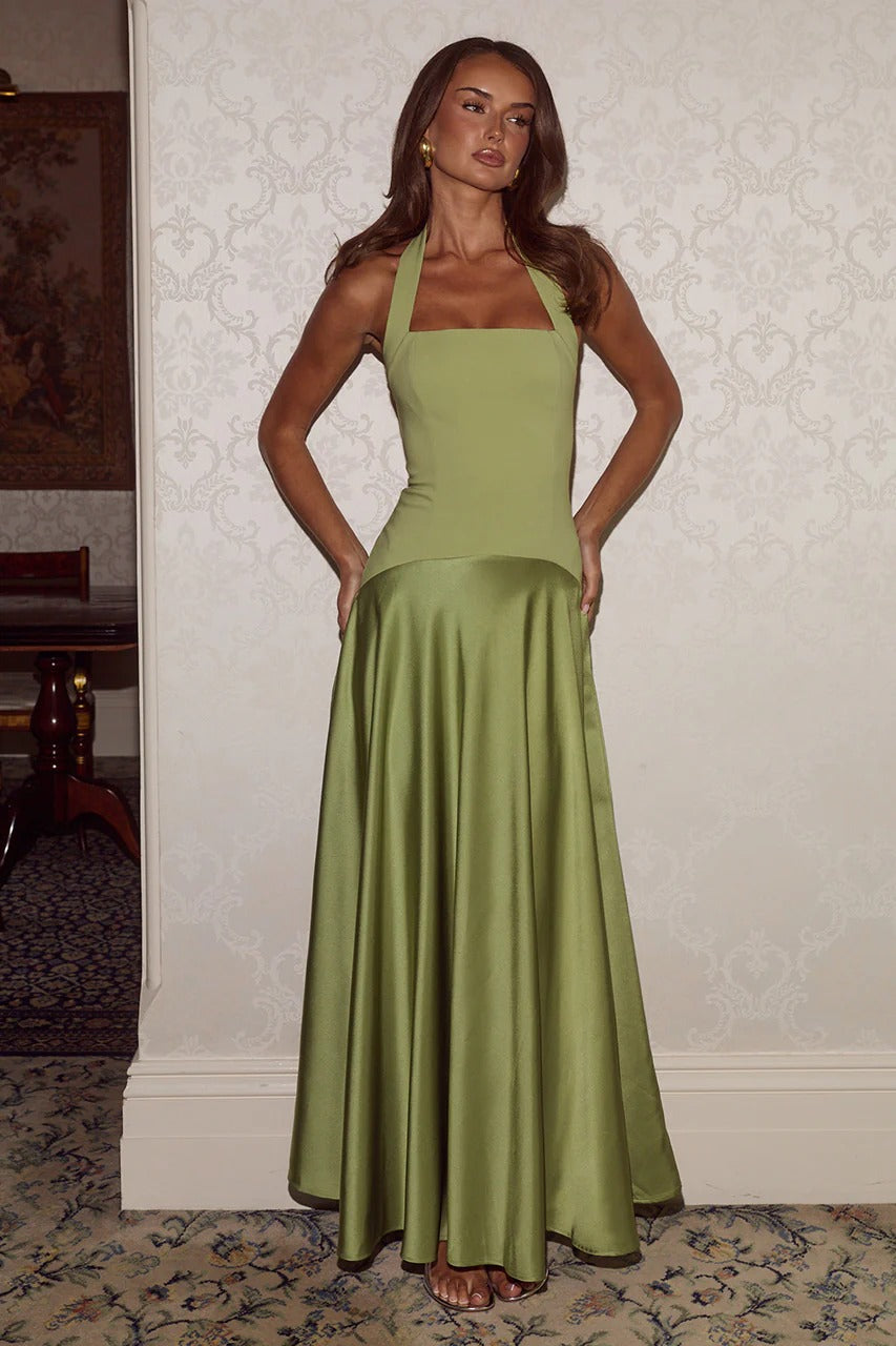 Odina Halter Maxi Dress - Olive Green