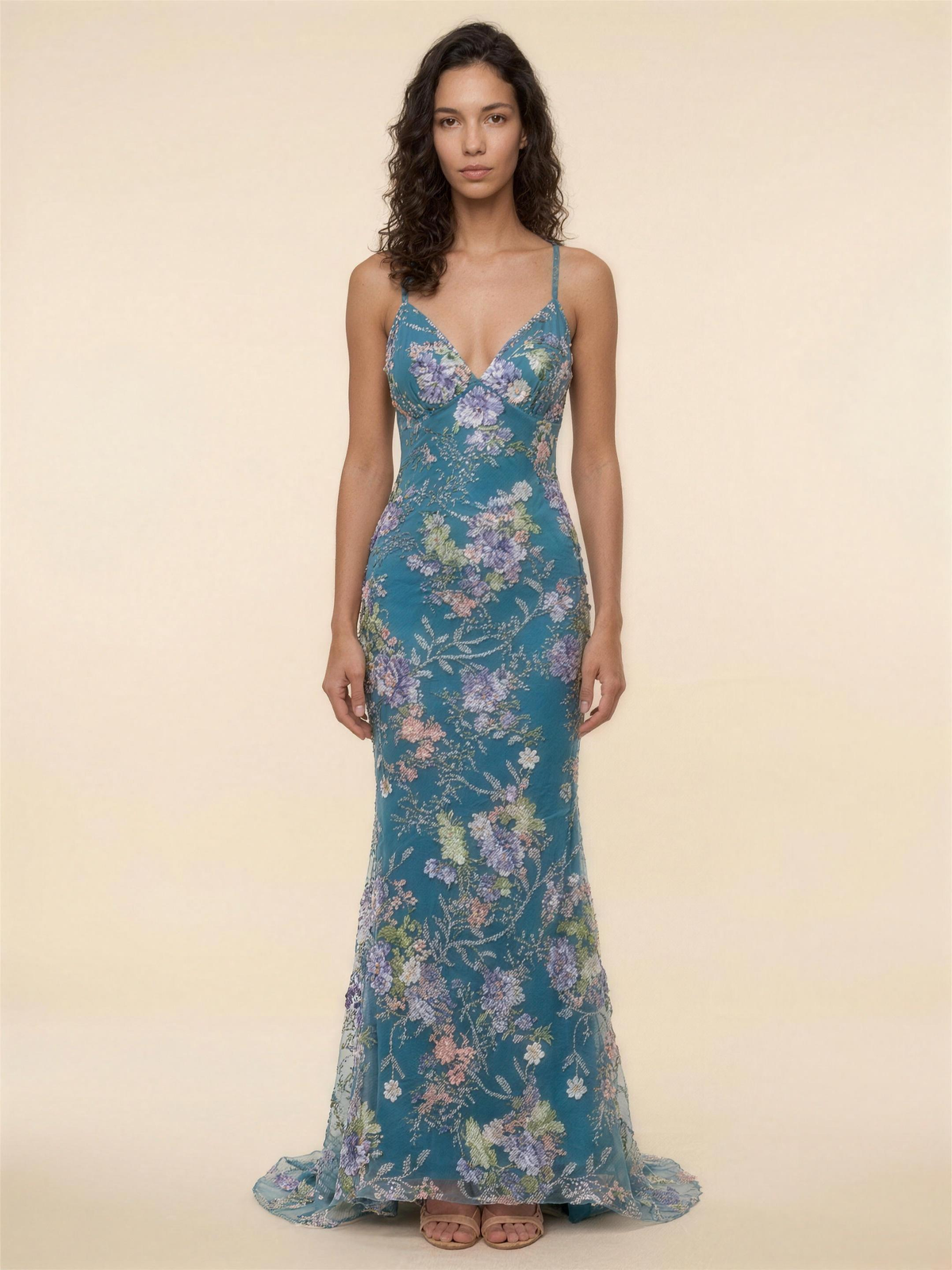 Ophelie Mermaid Maxi Dress - Teal Floral