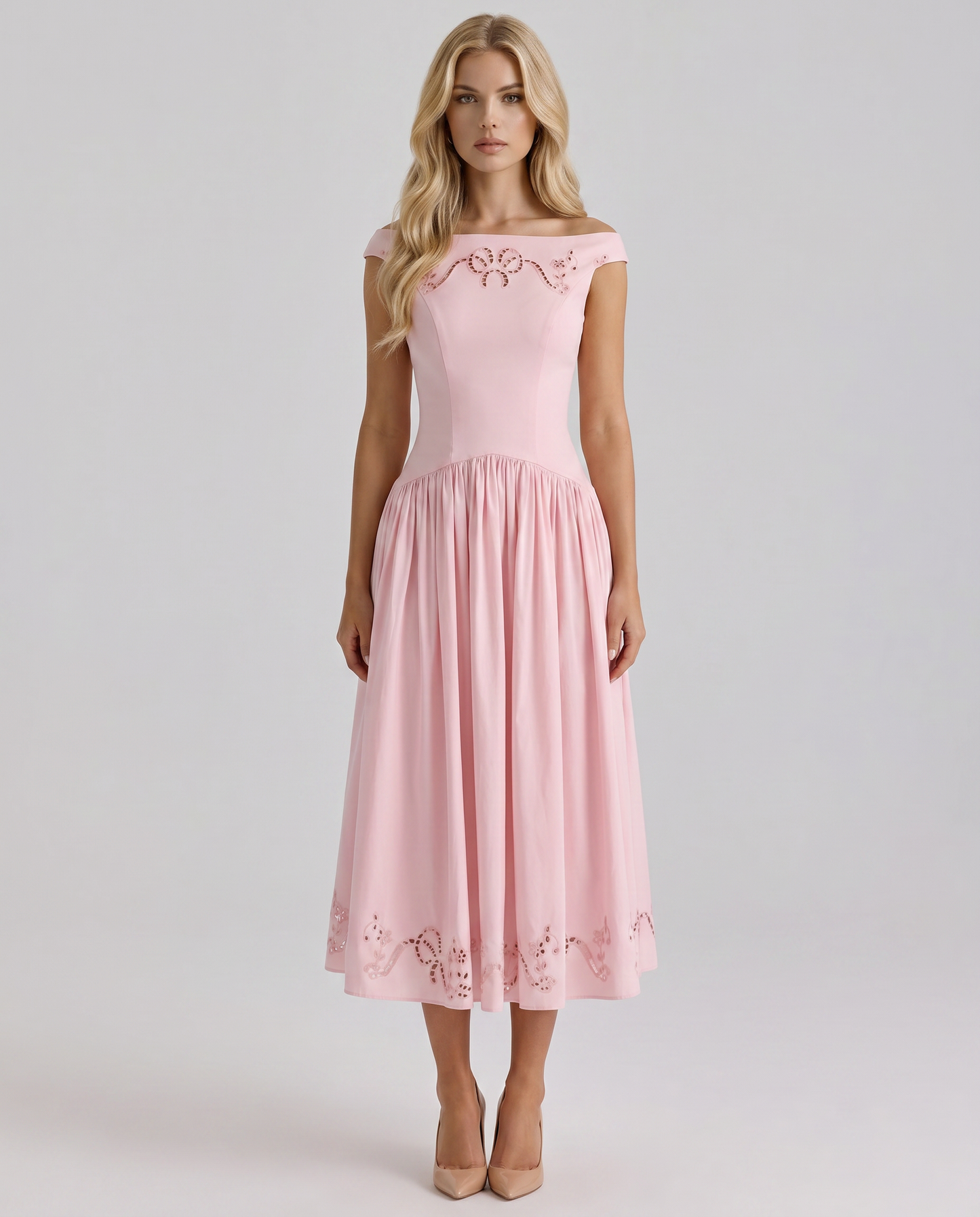 Orla Embroidered Boat Midi Dress