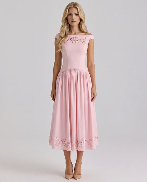 Orla Embroidered Boat Midi Dress