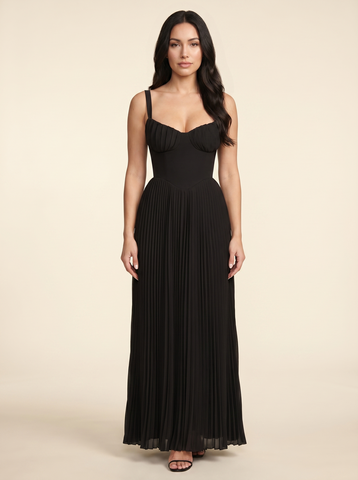 Sidonie Pleated Maxi Dress - Black