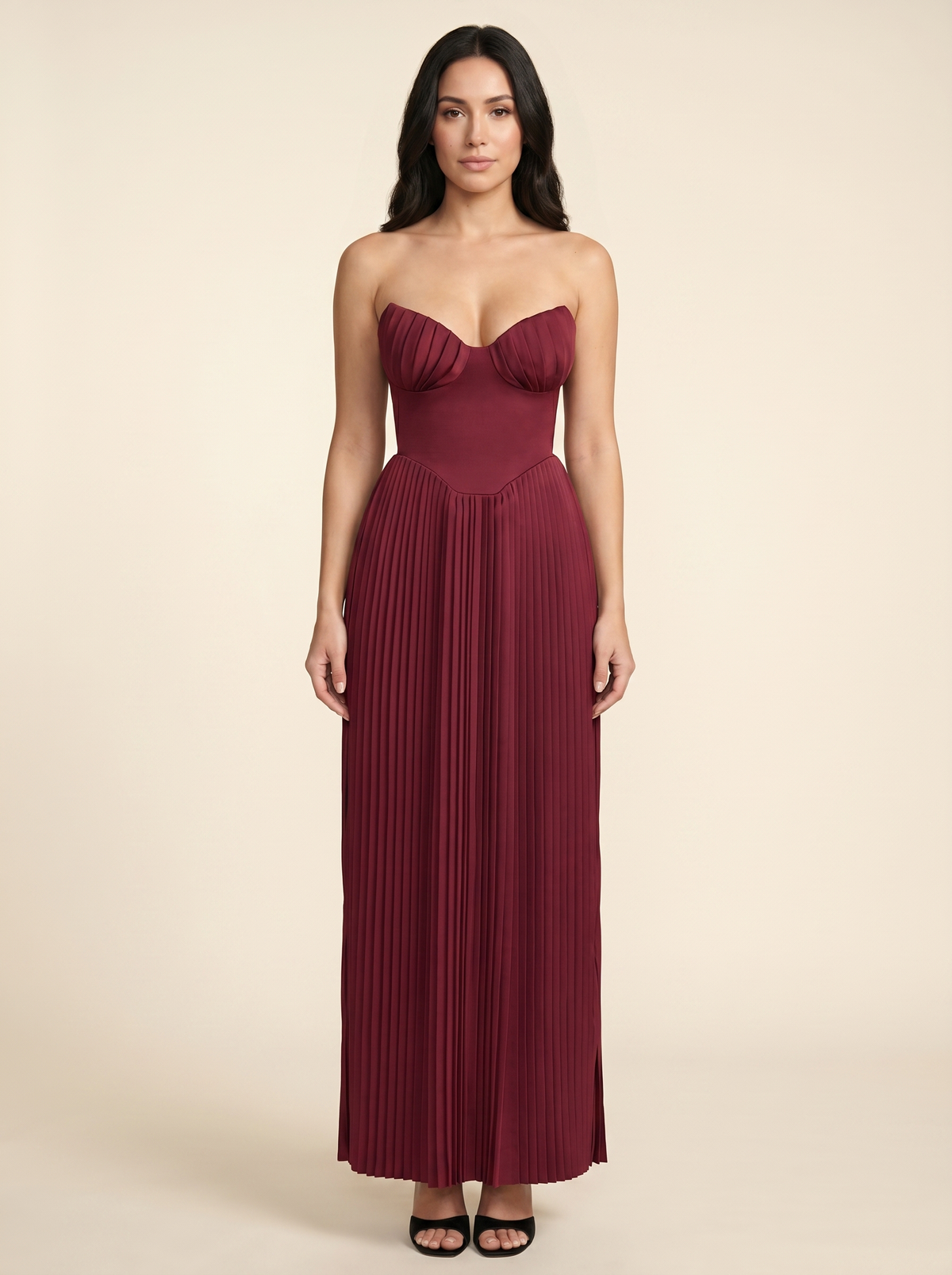 Sidonie Pleated Maxi Dress - Burgundy