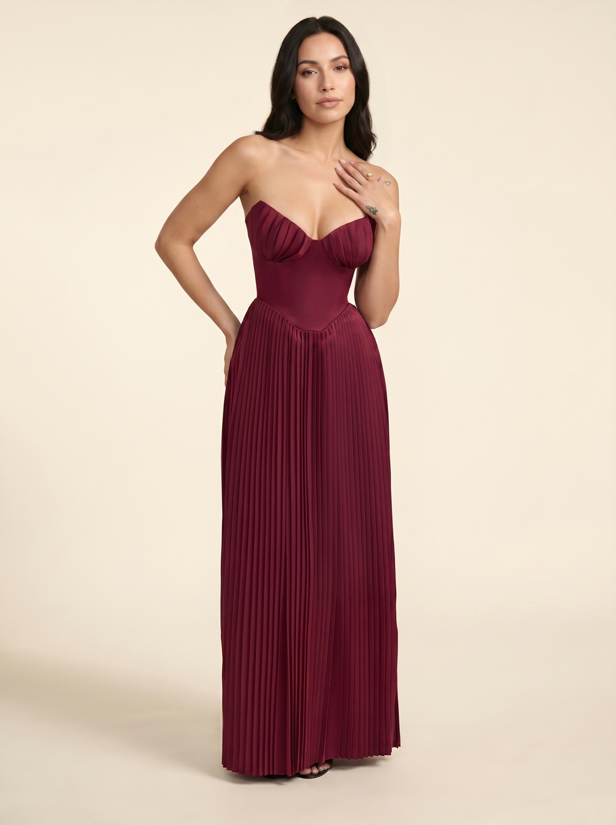 Sidonie Pleated Maxi Dress - Burgundy