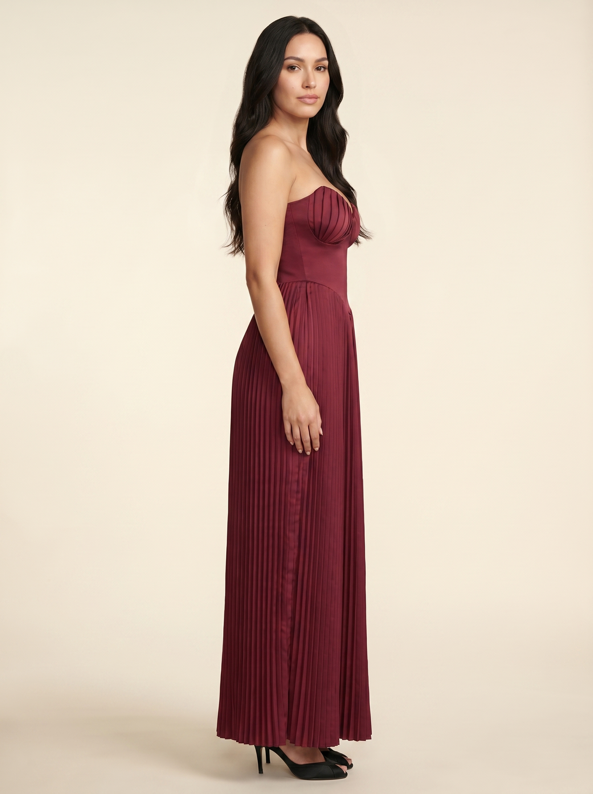 Sidonie Pleated Maxi Dress - Burgundy