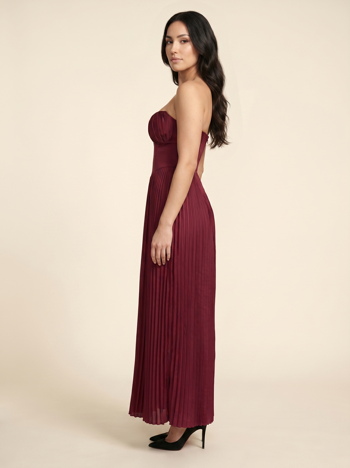 Sidonie Pleated Maxi Dress - Burgundy
