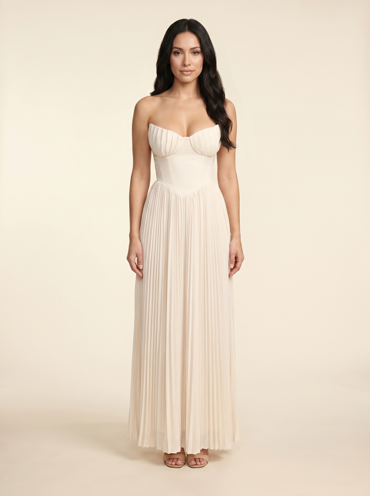 Sidonie Pleated Maxi Dress - Cream