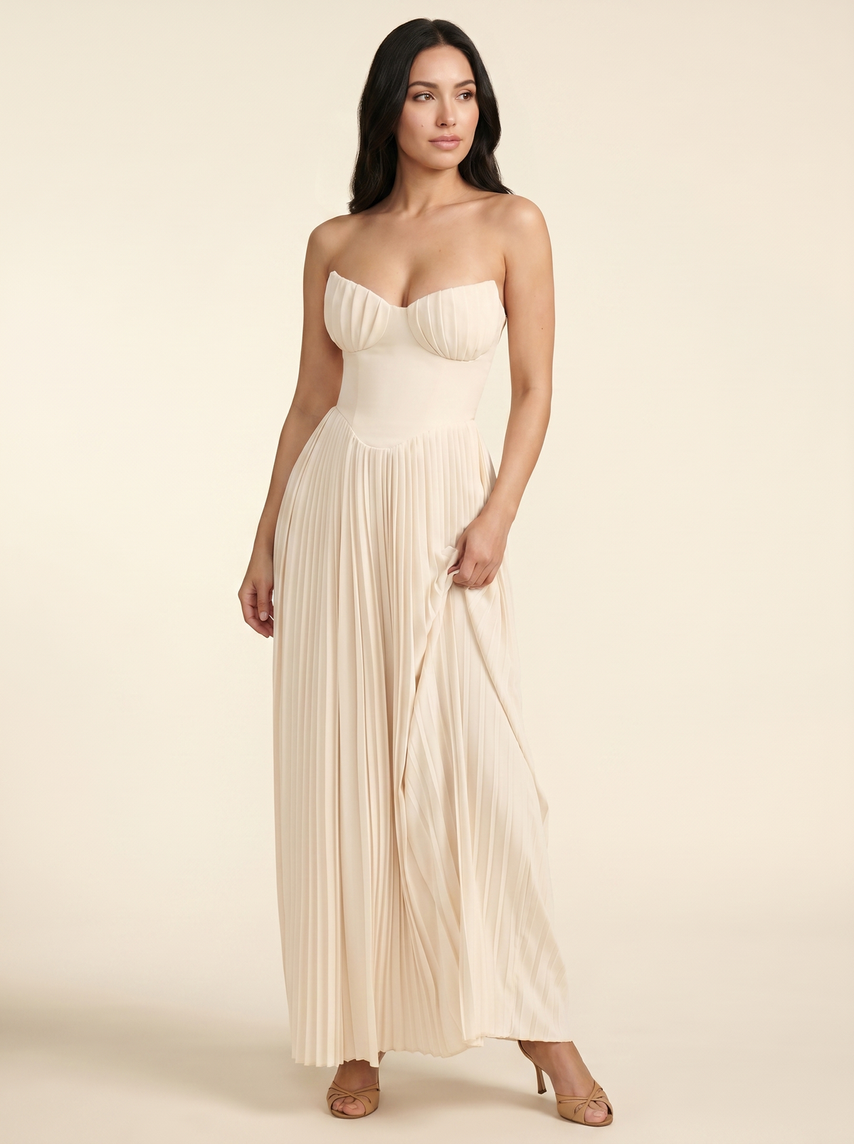 Sidonie Pleated Maxi Dress - Cream