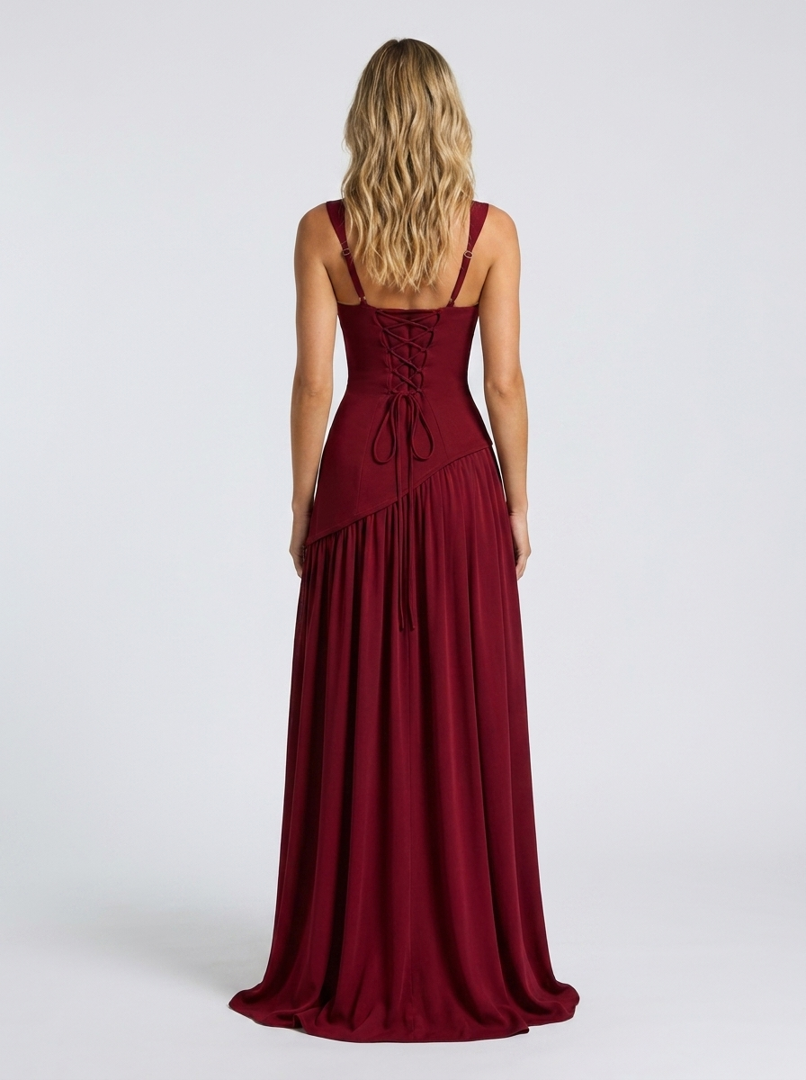 Solara Square Neck Maxi Dress - Burgundy
